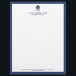 Vintage Door Knocker Logo Blue Border  Letterhead<br><div class="desc">A stylish and classic letterhead design with a hint of glamour - this business stationery for interior designers includes a blue toned greek key patterned background with your name or business name elegantly displayed in dark blue with a blue door knocker logo. Designed by 1201AM, a boutique design agency specializing...</div>