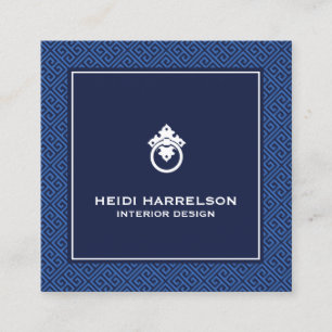 Vintage Door Knocker Logo Blue Border  Square Business Card