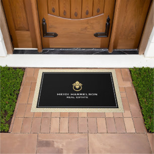 Vintage Door Knocker Logo Gold/Black Border  Doormat