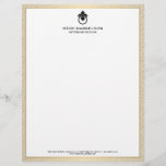 Vintage Door Knocker Logo Gold/Black Border  Letterhead<br><div class="desc">A stylish and classic letterhead design with a hint of glamour - this business stationery for interior designers includes a faux gold and white greek key patterned background with your name or business name elegantly displayed in black with a vintage door knocker logo above it. Designed by 1201AM, a boutique...</div>
