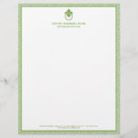 Vintage Door Knocker Logo Green Border  Letterhead<br><div class="desc">A stylish and classic letterhead design with a hint of glamour - this business stationery for interior designers includes a green and white greek key patterned background with your name or business name elegantly displayed in a lime green with a lime green vintage door knocker logo. Designed by 1201AM, a...</div>