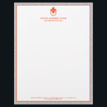 Vintage Door Knocker Logo Grey/Orange Border  Letterhead<br><div class="desc">A stylish and classic letterhead design with a hint of glamour - this business stationery for interior designers includes a grey and white greek key patterned background with your name or business name elegantly displayed in a poppy orange with an orange vintage door knocker logo. Designed by 1201AM, a boutique...</div>
