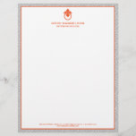 Vintage Door Knocker Logo Grey/Orange Border  Letterhead<br><div class="desc">A stylish and classic letterhead design with a hint of glamour - this business stationery for interior designers includes a grey and white greek key patterned background with your name or business name elegantly displayed in a poppy orange with an orange vintage door knocker logo. Designed by 1201AM, a boutique...</div>