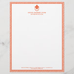Vintage Door Knocker Logo Orange Border  Letterhead<br><div class="desc">A stylish and classic letterhead design with a hint of glamour - this business stationery for interior designers includes an orange and white greek key patterned background with your name or business name elegantly displayed in a poppy orange with an orange vintage door knocker logo. Designed by 1201AM, a boutique...</div>