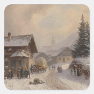 Vintage Dorfstr Germany in Winter Square Sticker