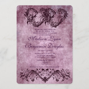 Vintage Double Hearts Purple Wedding Invitations