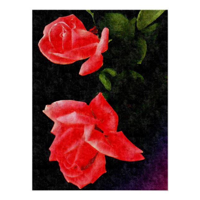 Vintage Double Stylized Rose Poster (Front)
