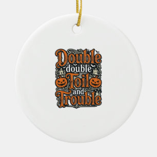 Vintage Double Toil Trouble Halloween Shirt Design Ceramic Ornament
