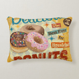 Vintage Doughnuts metal sign. vintage, sign, dough Accent Pillow