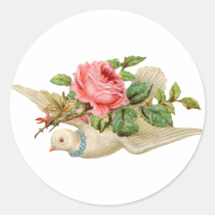 Vintage Dove and Rose Classic Round Sticker