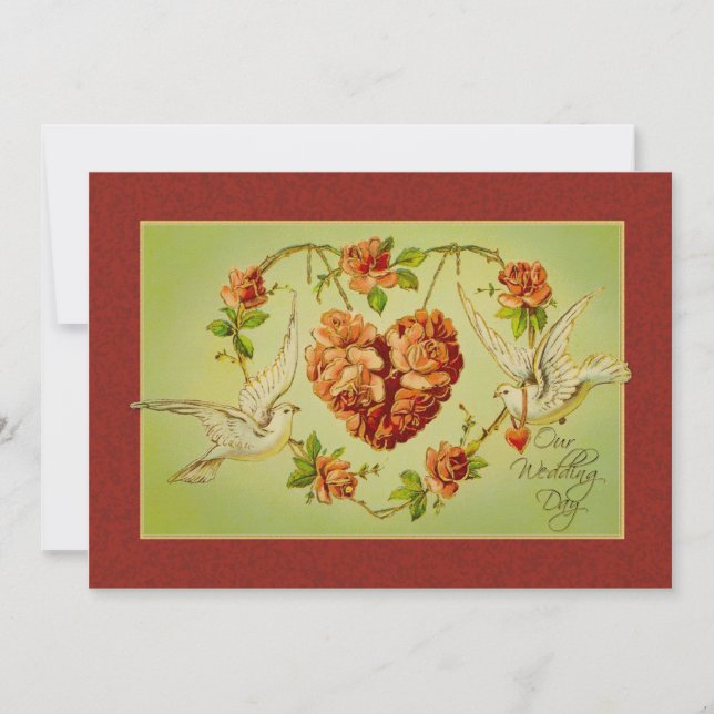 Vintage Dove Rose Faire-part de mariage de coeur A (Devant)