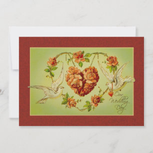 Vintage Dove Rose Heart Wedding Invitation Fall