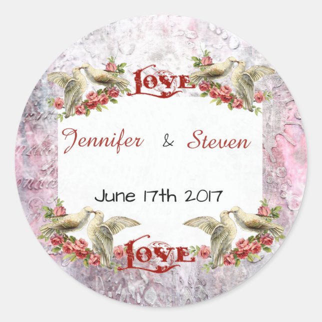 Vintage Dove Wedding Stickers (Front)