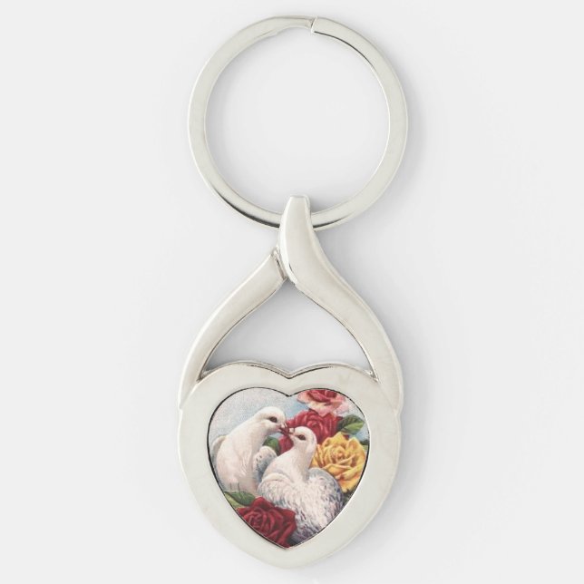 Vintage Doves And Roses Keychain (Front)