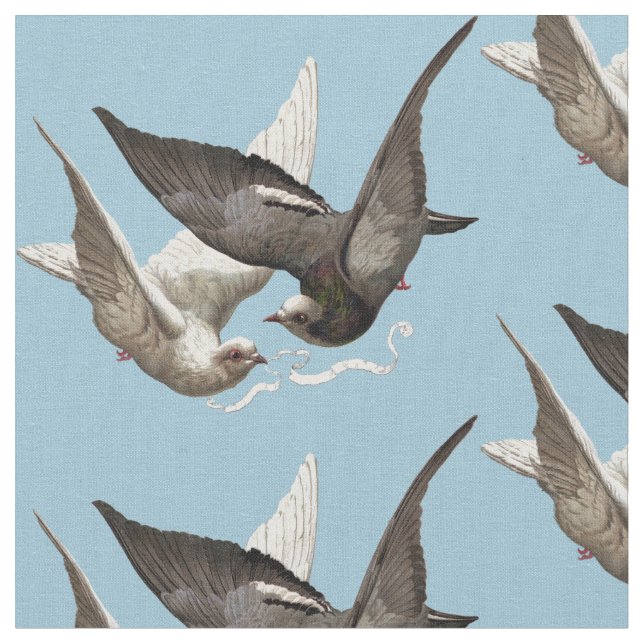Vintage Doves in Flight Fabric (Close Up)