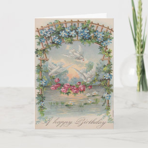 Vintage Doves & Roses Birthday Card