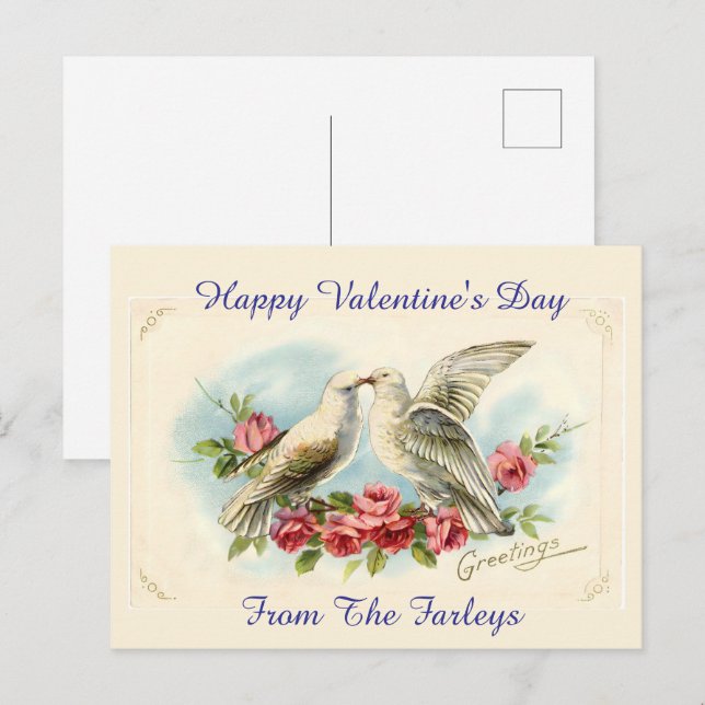 Vintage Doves Valentine's Day Holiday Postcard (Front/Back)