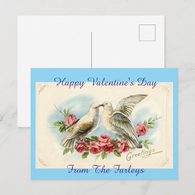 Vintage Doves Valentine's Day Holiday Postcard (Front/Back)