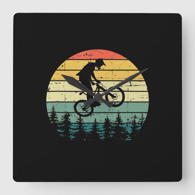 Vintage Downhill MTB Mountain Bike Square Wall Clock (Front)