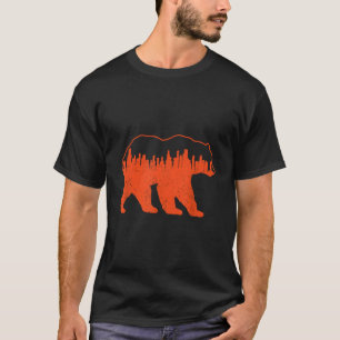 Vintage Downtown Chicago City Skyline Walking-Bear T-Shirt