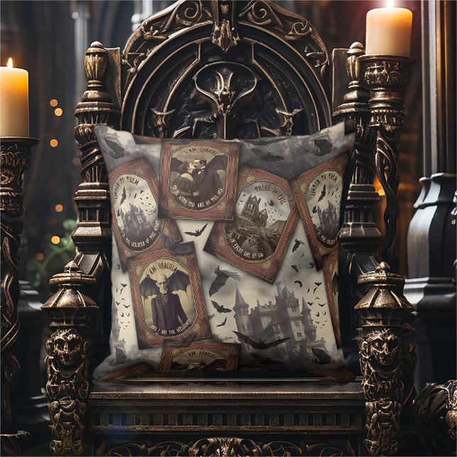 Vintage Dracula Gothic Vampire Halloween Throw Pillow (Creator Uploaded)
