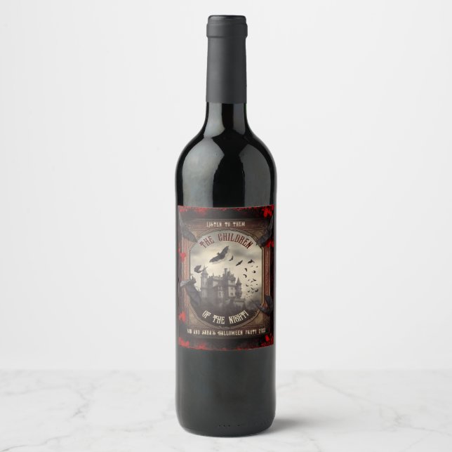 Vintage Dracula Vampire Halloween Party Favour Wine Label (Front)