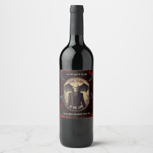 Vintage Dracula Vampire Halloween Party Favour Wine Label (Front)