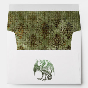 Vintage Dragon Burlap Damask Envelope