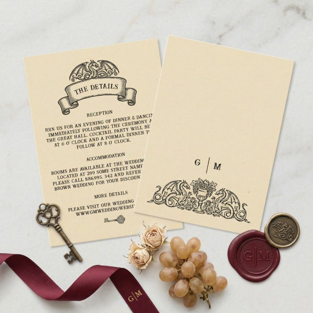 Vintage Dragon Emblem Wedding Details Enclosure Card (Creator Uploaded)