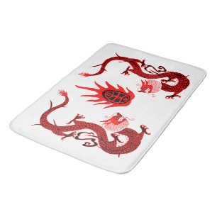 Vintage Dragon Holiday Red and Black Bath Mat
