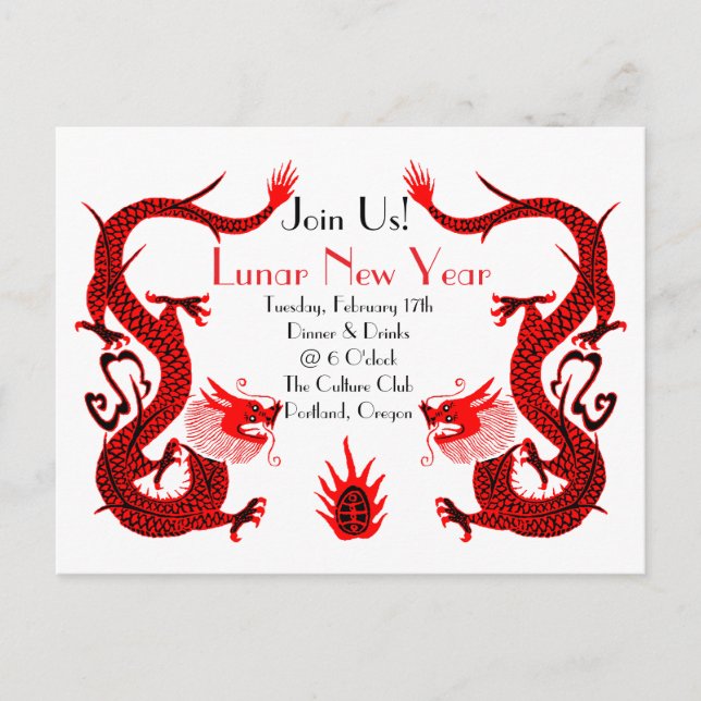 Vintage Dragon Holiday Red and Black Postcard (Front)
