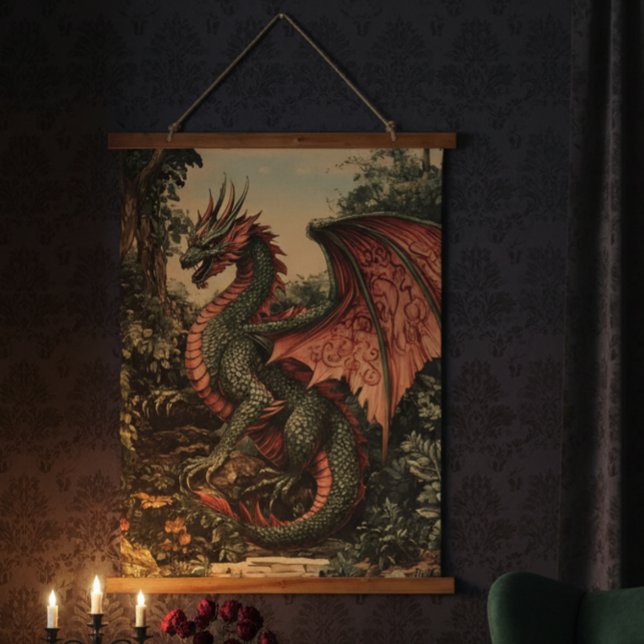 Vintage Dragon in Forest  Hanging Tapestry (Creator Uploaded)