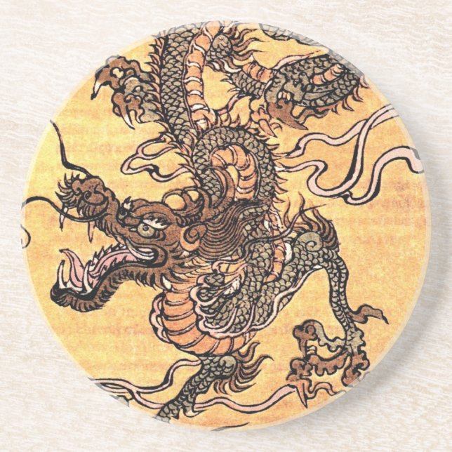 Vintage Dragon Tapestry Sandstone Coaster (Front)