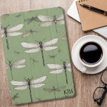 Vintage Dragonflies on Sage Green Monogram  iPad Pro Cover<br><div class="desc">Immerse yourself in the charm of nature with this intricately designed vintage dragonfly iPad cover,  capturing the essence of grace and elegance. The delicate details and muted colour palette add a touch of sophistication,  making your iPad stand out in style.</div>
