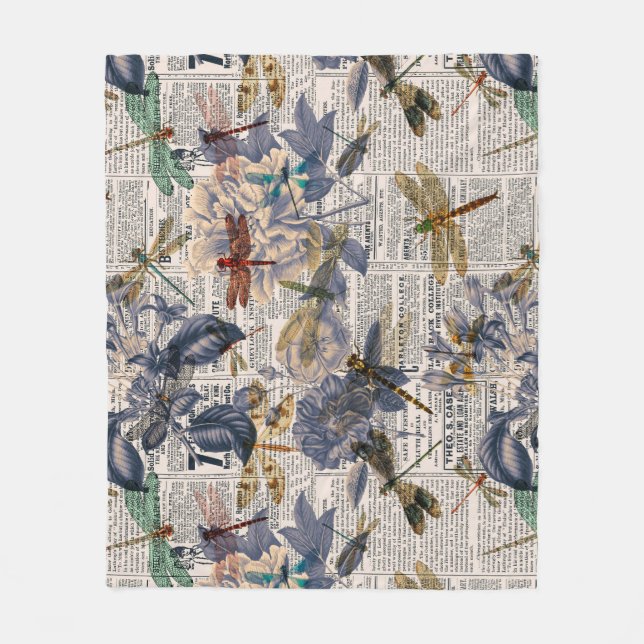 Vintage Dragonflies Series Design 5 Fleece Blanket (Front)