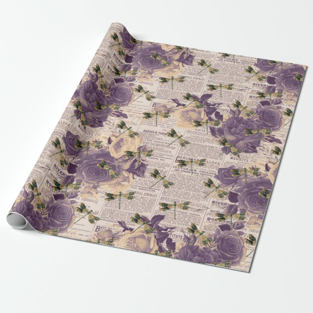 Vintage Dragonflies Series Design 6 Wrapping Paper (Unrolled)