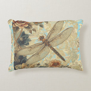 Vintage Dragonfly and Flowers Garden Pattern Accent Pillow