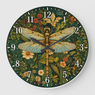 Vintage Dragonfly Botanical Large Clock