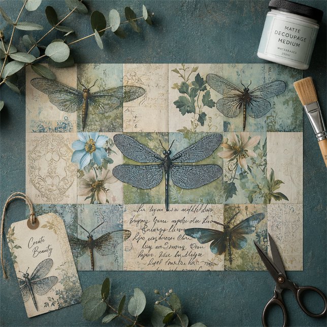 Vintage Dragonfly Collage Botanical Decoupage Tissue Paper (Creator Uploaded)