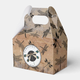 Vintage Dragonfly Distressed Entomology Monogram Favor Box