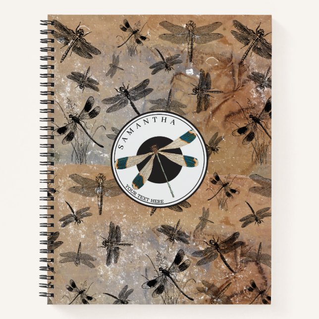 Vintage Dragonfly Distressed Entomology Monogram Notebook (Front)