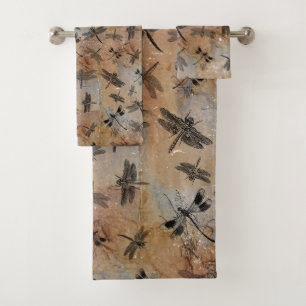 Vintage Dragonfly Distressed Entomology Pattern  Bath Towel Set
