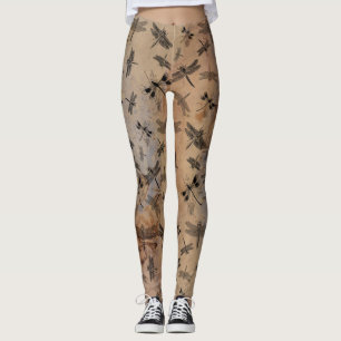 Vintage Dragonfly Distressed Entomology Pattern  Leggings