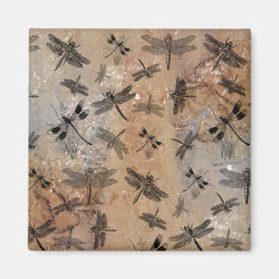 Vintage Dragonfly Distressed Entomology Pattern  Magnet