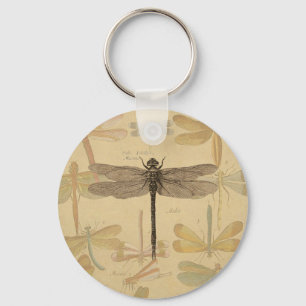 Vintage dragonfly drawing keychain