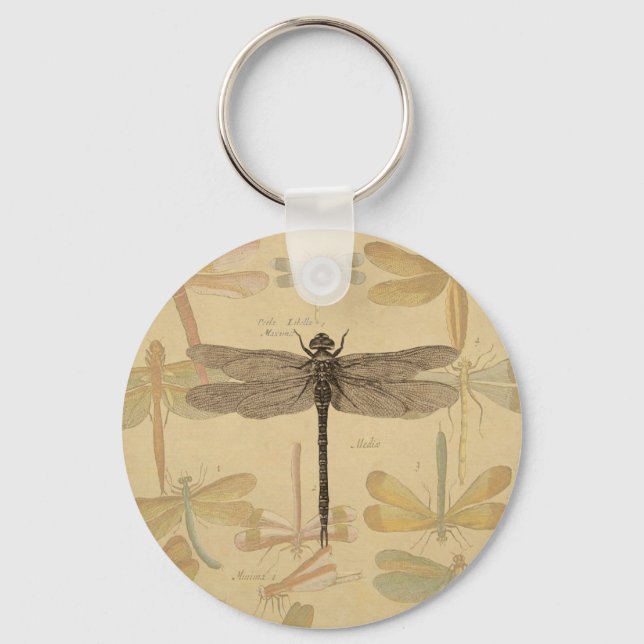 Vintage dragonfly drawing keychain (Front)