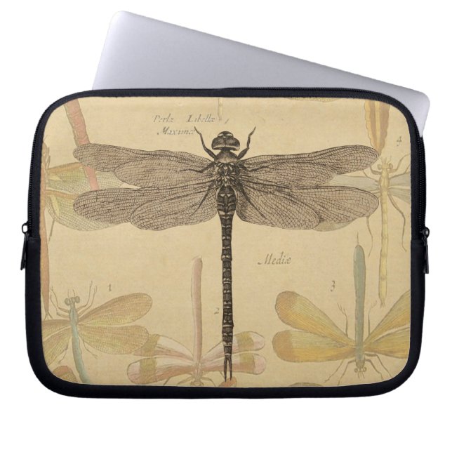 Vintage dragonfly drawing laptop sleeve (Front)