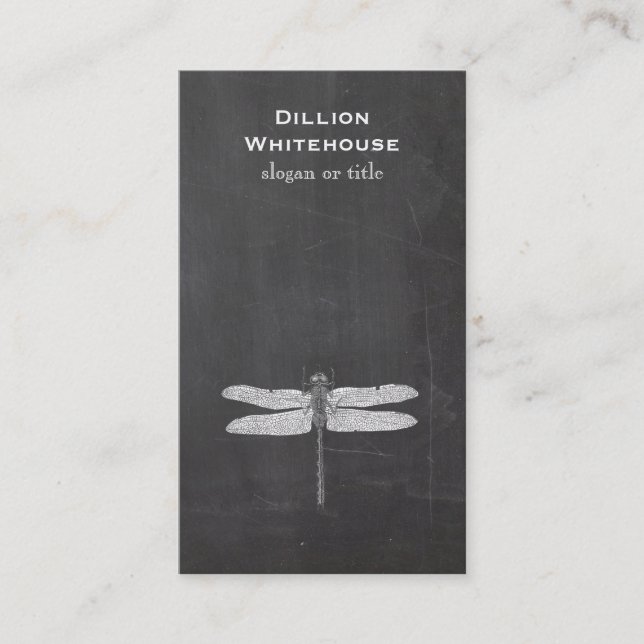 Vintage Dragonfly Etching Nature Black Business Card (Front)