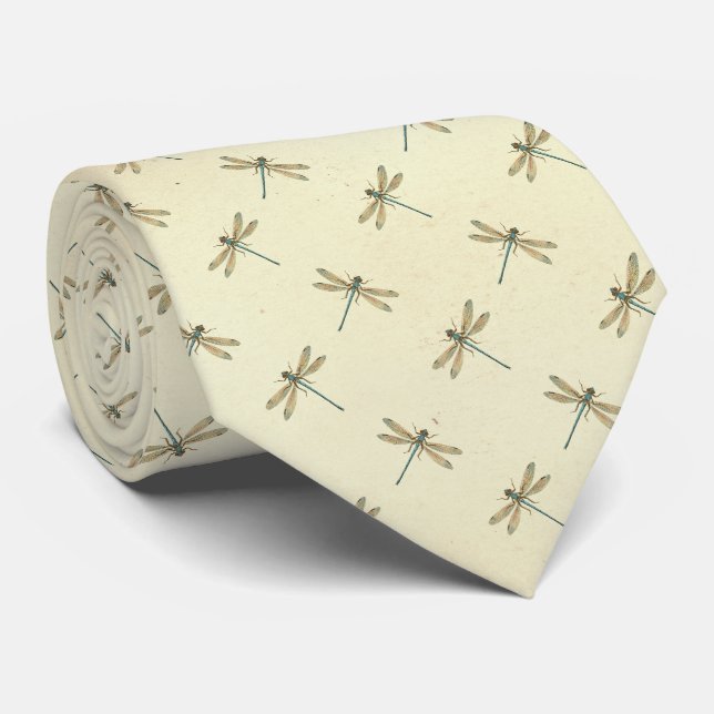 Vintage Dragonfly Floral Neck Tie (Rolled)