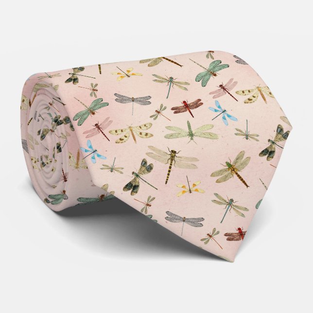 Vintage Dragonfly Floral Neck Tie (Rolled)